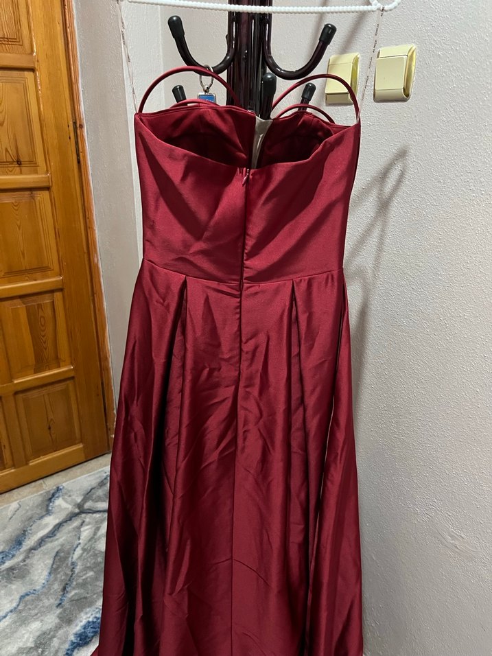 Bordo Drapeli Uzun Abiye Elbise - Görsel 5