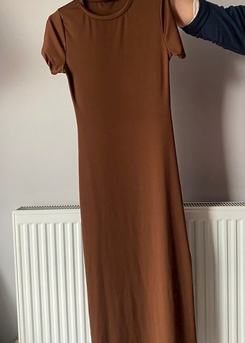 Kahverengi Drapeli Uzun Kadın Elbise - Görsel 2