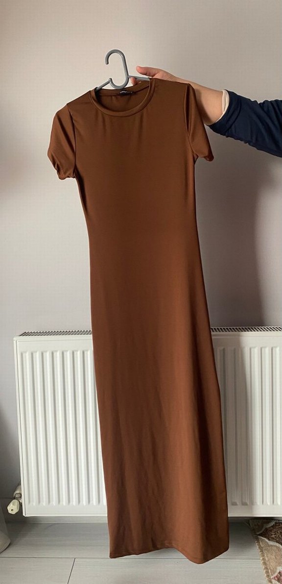 Kahverengi Drapeli Uzun Kadın Elbise - Görsel 2