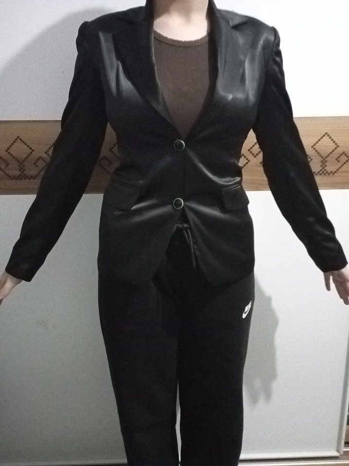 Siyah Uzun Kadın Blazer Ceket - Görsel 3