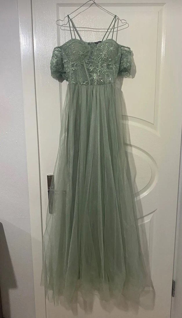 Dantel İşlemeli Straplez Uzun üstü korse altı tül abiye - Görsel 2