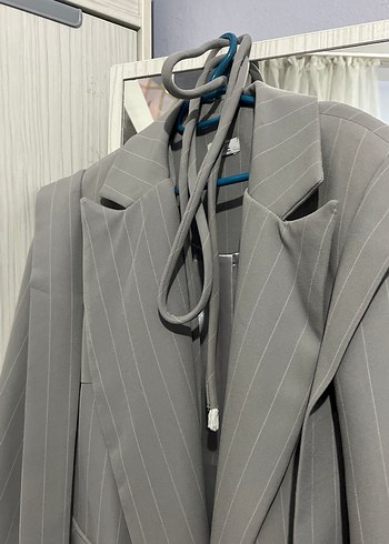 Kadın Gri Midi Ceket Kemerli Sokağa Uygun - Görsel 2