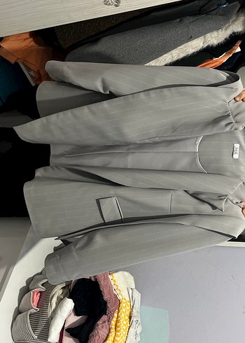 Kadın Gri Midi Ceket Kemerli Sokağa Uygun - Görsel 7