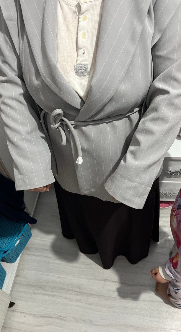 Kadın Gri Midi Ceket Kemerli Sokağa Uygun - Görsel 4