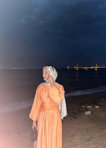 Turuncu Pamuklu Uzun Elbise - Görsel 2