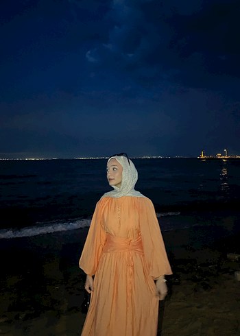 Turuncu Pamuklu Uzun Elbise - Görsel 6