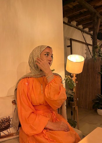 Turuncu Pamuklu Uzun Elbise - Görsel 5