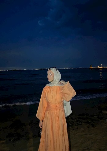 Turuncu Pamuklu Uzun Elbise - Görsel 9