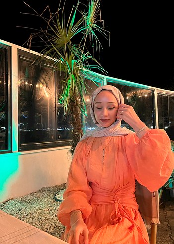 Turuncu Pamuklu Uzun Elbise - Görsel 4