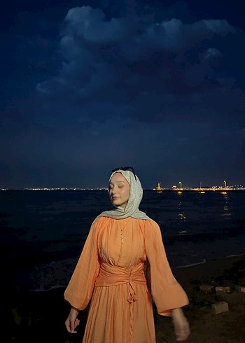 Turuncu Pamuklu Uzun Elbise - Görsel 3