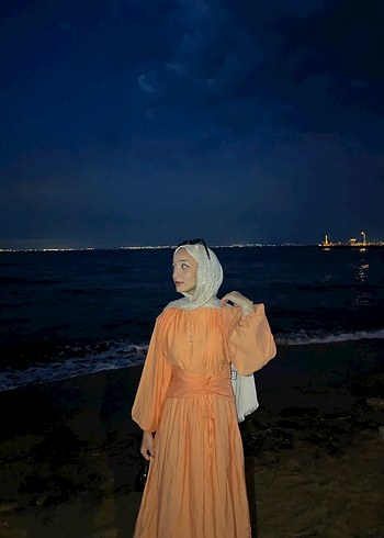 Turuncu Pamuklu Uzun Elbise - Görsel 8