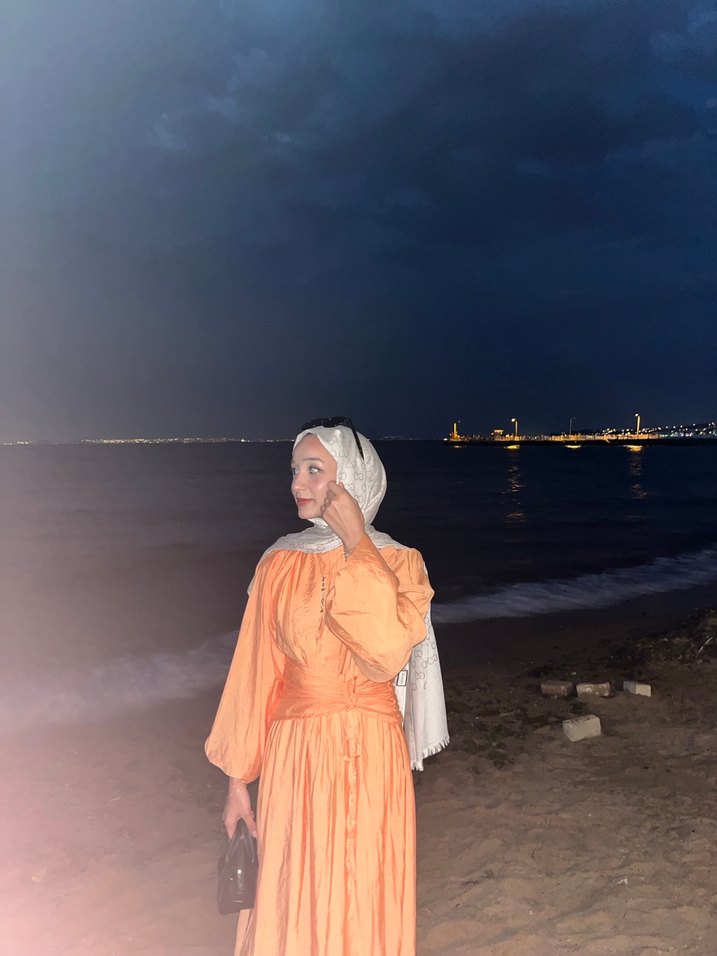 Turuncu Pamuklu Uzun Elbise - Görsel 2