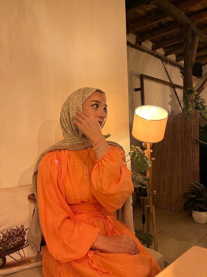 Turuncu Pamuklu Uzun Elbise - Görsel 5