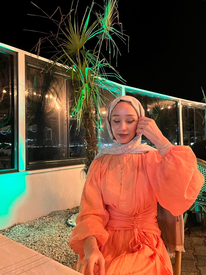 Turuncu Pamuklu Uzun Elbise - Görsel 4