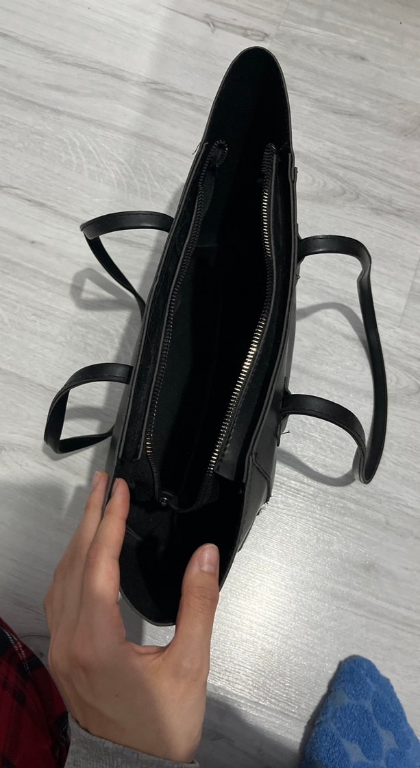 Fermuarlı Siyah Deri Kadın Çanta - Görsel 3