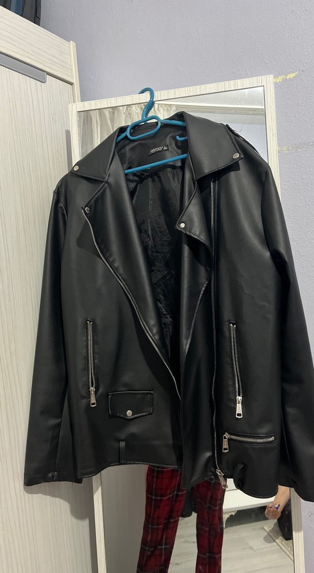 Siyah Biker Deri Kadın Ceket - Görsel 2