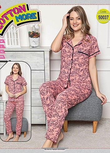 Pembe kısa kollu pijama takımı L