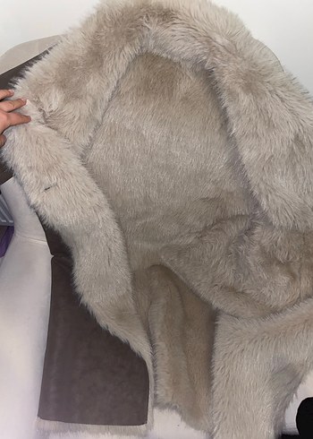 Gri Süet Kadın Uzun Kürklü Ceket çift taraflı - Görsel 2