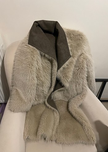 Gri Süet Kadın Uzun Kürklü Ceket çift taraflı - Görsel 3