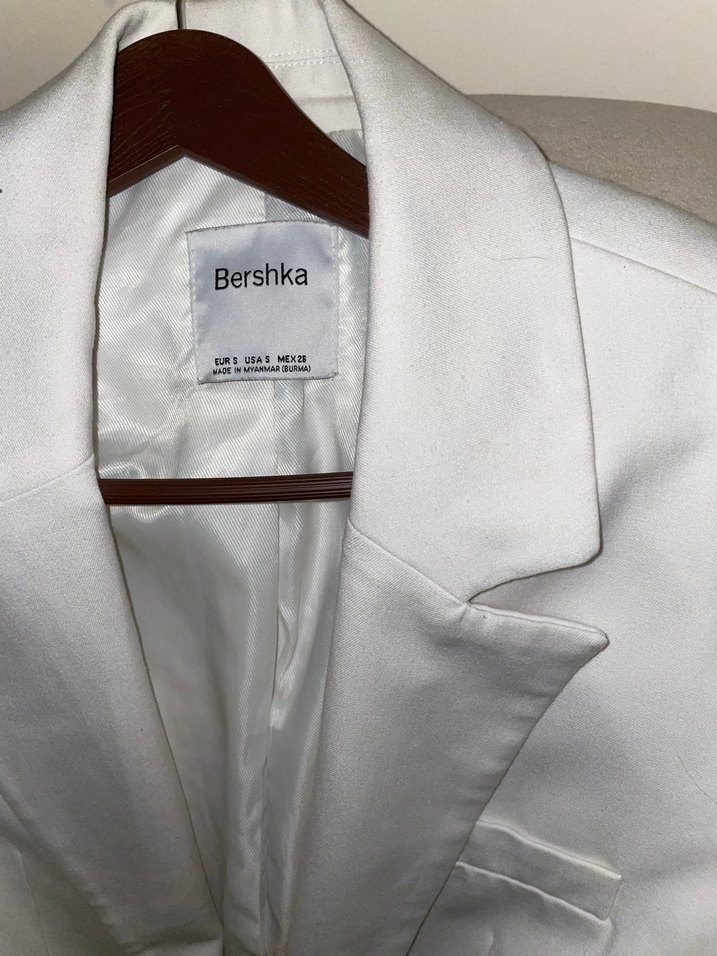 Beyaz Düğmeli Kadın Keten Blazer Ceket - Görsel 2