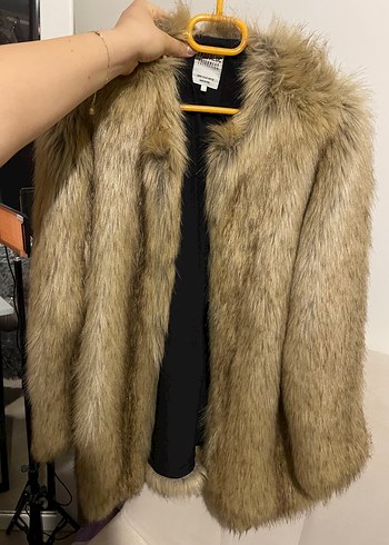 Bej Suni Kürk Midi Ceket Zara - Görsel 6