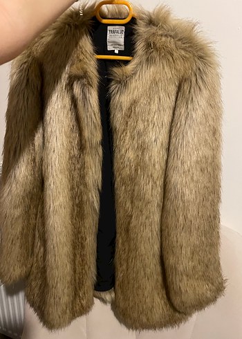 Bej Suni Kürk Midi Ceket Zara - Görsel 3