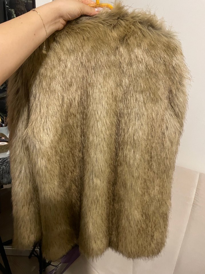 Bej Suni Kürk Midi Ceket Zara - Görsel 4