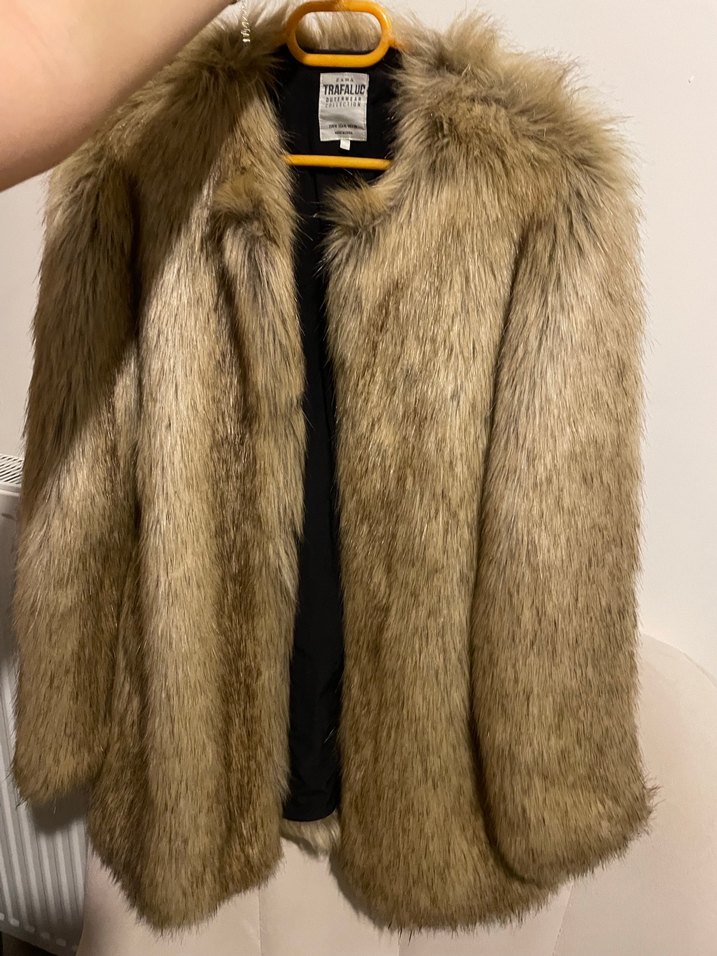 Bej Suni Kürk Midi Ceket Zara - Görsel 3