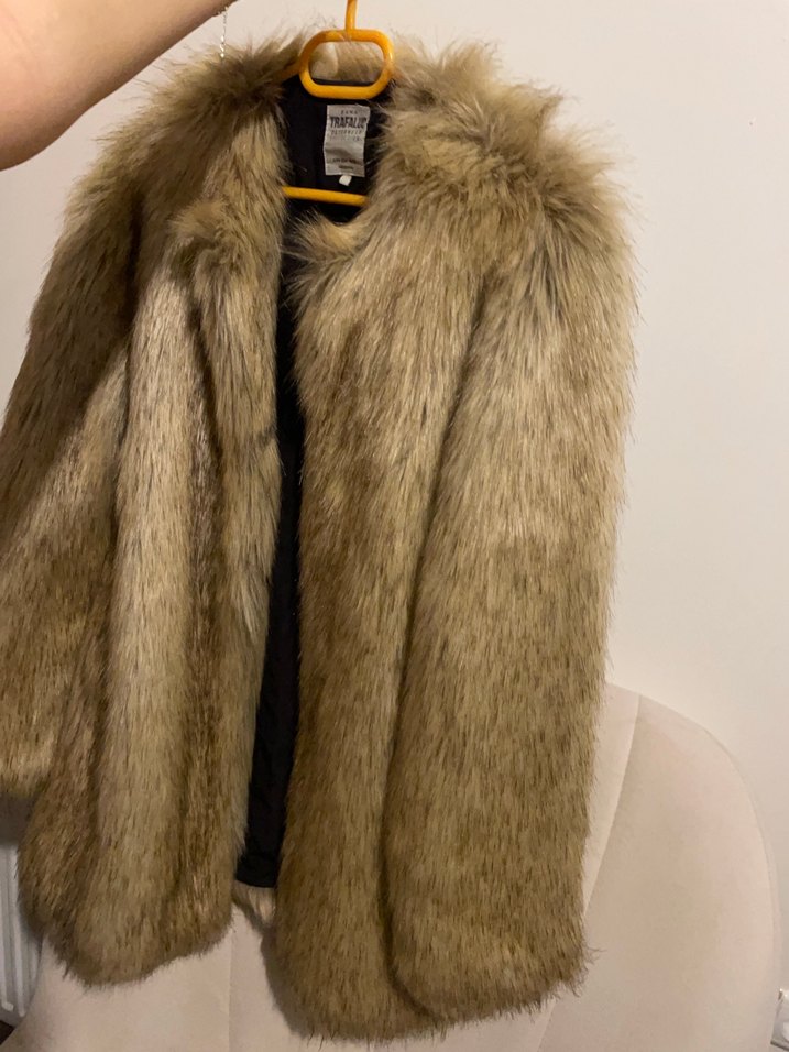 Bej Suni Kürk Midi Ceket Zara - Görsel 2