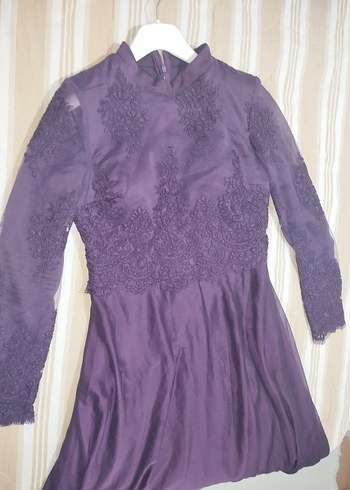 Mor Dantel Detaylı Kadın Abiye Elbise - Görsel 2