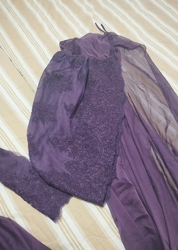 Mor Dantel Detaylı Kadın Abiye Elbise - Görsel 3