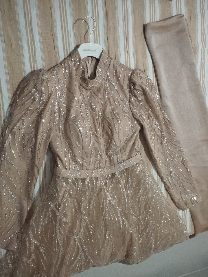 gold prenses kol Abiye Elbise - Görsel 3