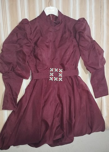 bordo karolin kumaş tesettür abiye - Görsel 4