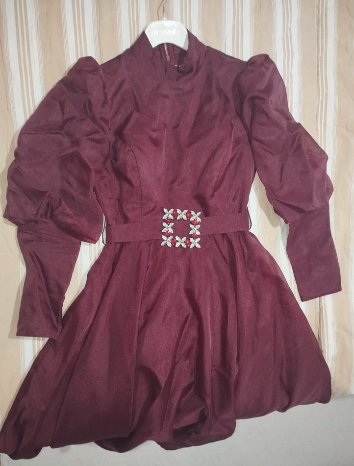 bordo karolin kumaş tesettür abiye - Görsel 4