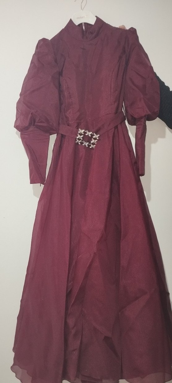 bordo karolin kumaş tesettür abiye - Görsel 3