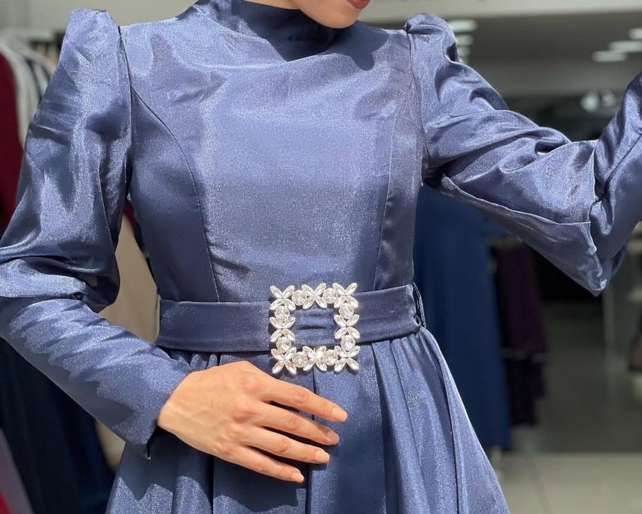 bordo karolin kumaş tesettür abiye - Görsel 2