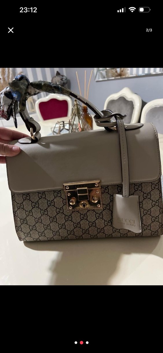 Gucci Deri ve Baskılı Gri Kadın Çanta - Görsel 2