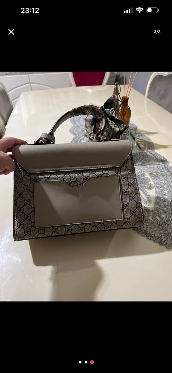 Gucci Deri ve Baskılı Gri Kadın Çanta - Görsel 3