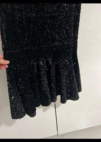 Siyah Payetli Uzun Kollu Abiye Elbise - Görsel 3