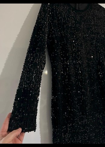 Siyah Payetli Uzun Kollu Abiye Elbise - Görsel 2