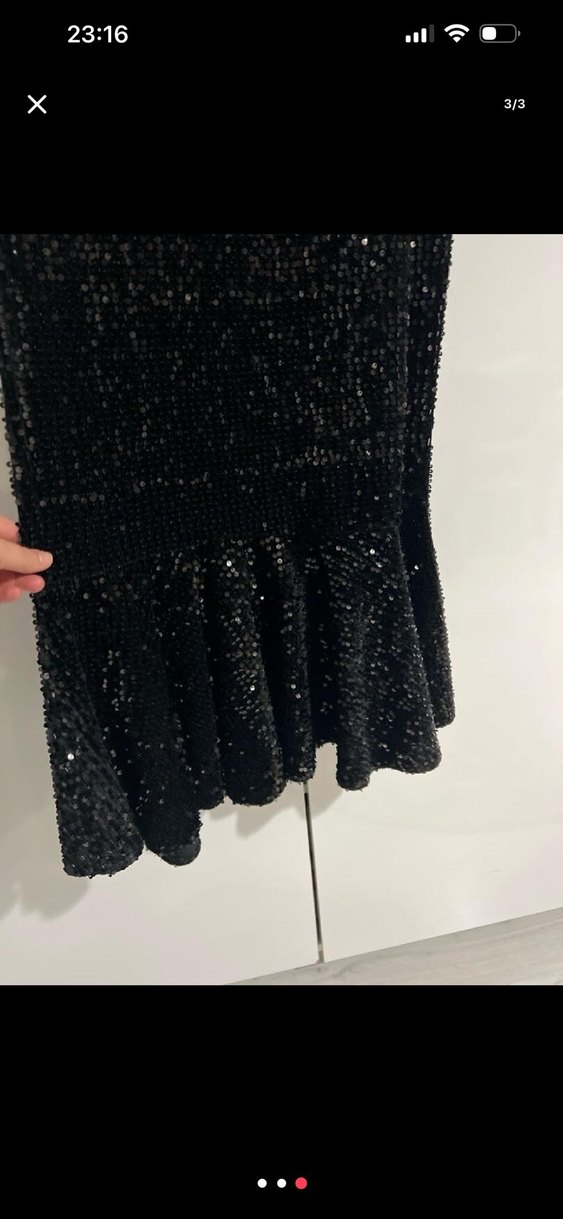 Siyah Payetli Uzun Kollu Abiye Elbise - Görsel 3