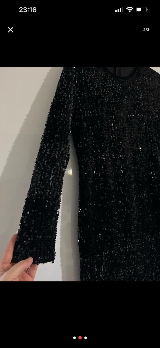 Siyah Payetli Uzun Kollu Abiye Elbise - Görsel 2