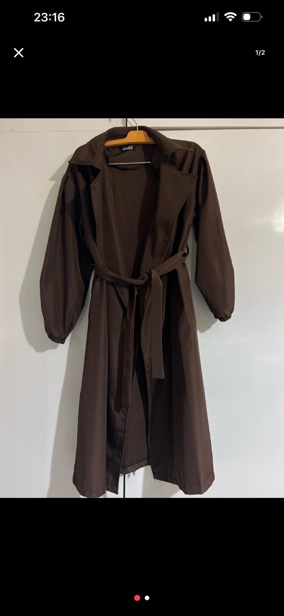 Kadın Kahverengi Uzun Drapeli Trençkot - Görsel 2