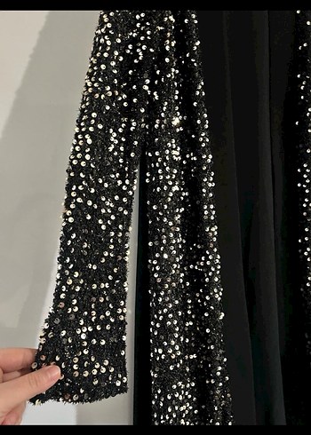 Payet İşlemeli Siyah Uzun Kadın abaya - Görsel 2