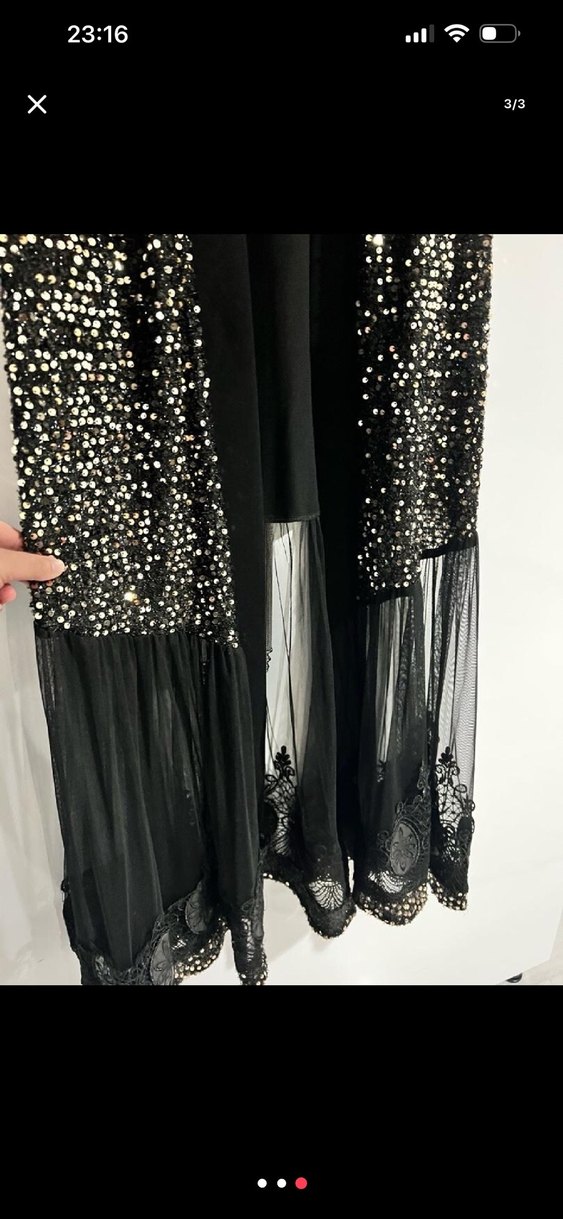 Payet İşlemeli Siyah Uzun Kadın abaya - Görsel 3