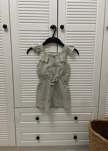 Kız Çocuk Bej Keten Fırfırlı Elbise - Görsel 2