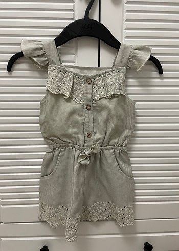 Kız Çocuk Bej Keten Fırfırlı Elbise - Görsel 3