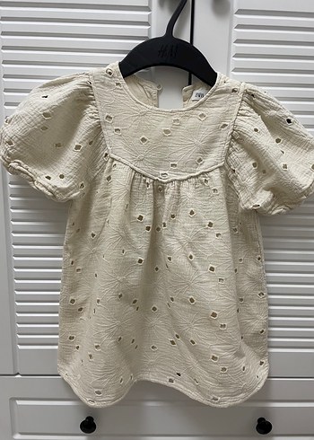 Kız Çocuk Beyaz Nakışlı Keten Elbise - Görsel 2