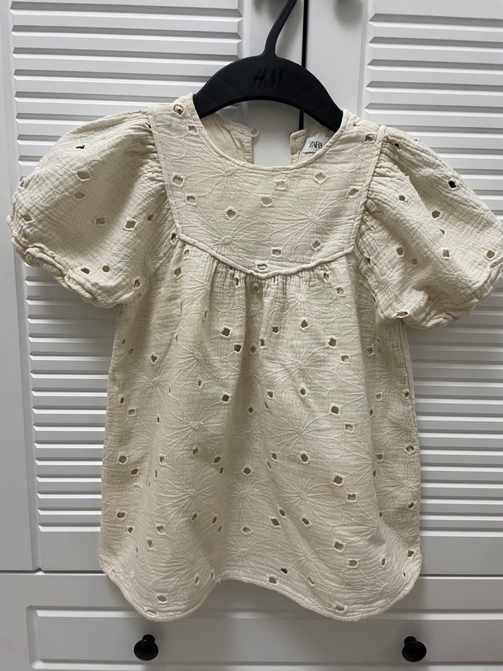 Kız Çocuk Beyaz Nakışlı Keten Elbise - Görsel 2