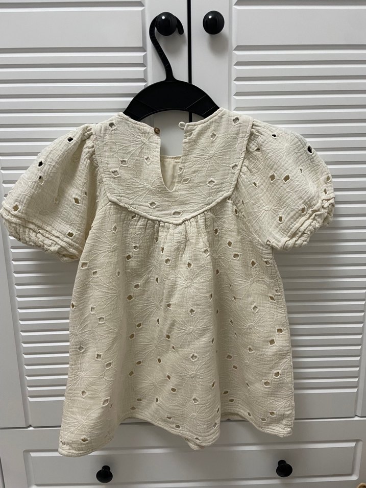 Kız Çocuk Beyaz Nakışlı Keten Elbise - Görsel 4